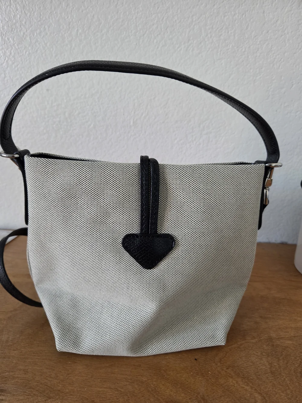 Longchamp White and Black Messenger Crossbody Bag